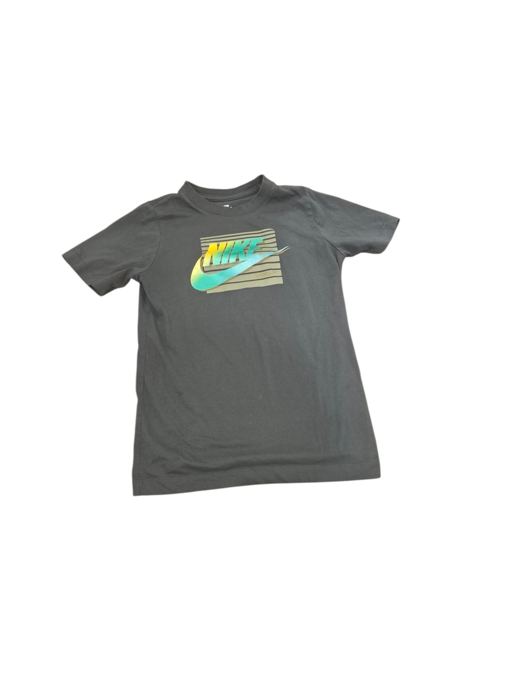 Nike Kids Gray Tee with Green-Yellow Gradient Swoosh